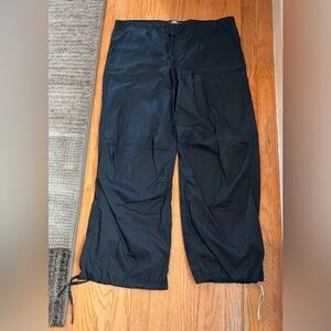 Women’s Black Drawstring Casual Pants Rewash Wide Leg Black Cotton Drawstring